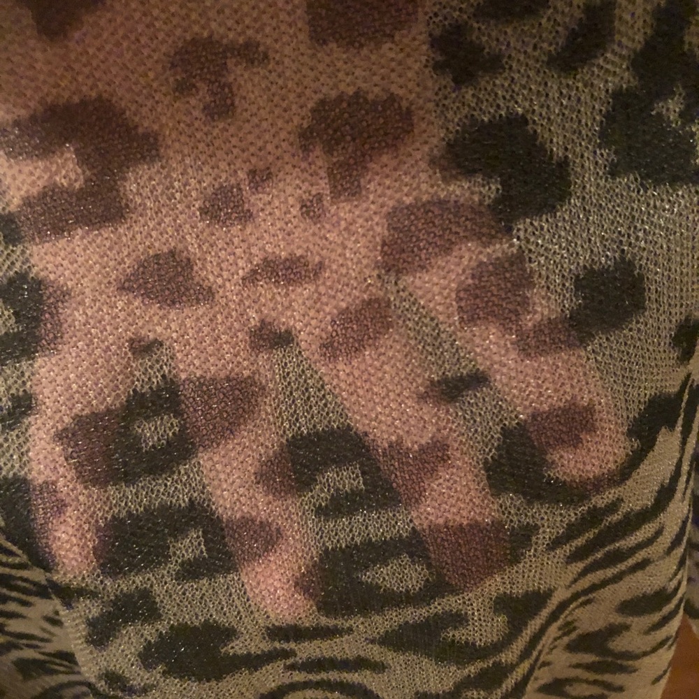 Zara Cheetah Print Mesh Blouse Puffed Sleeve Sz Lg - Picture 5 of 7